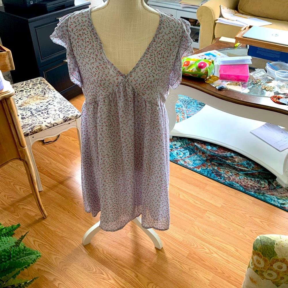 Lavender and pink flowered dress